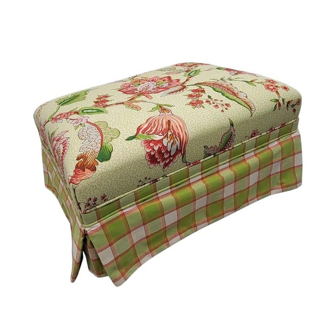 1990s Floral Upholstered Sofa With Ottoman in Cyrus Clark Linen, 1997 For Sale - Image 5 of 11