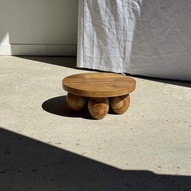 Minimalist Ottoman or Side Table with Ball Legs in Teak, 1980s For Sale - Image 11 of 11