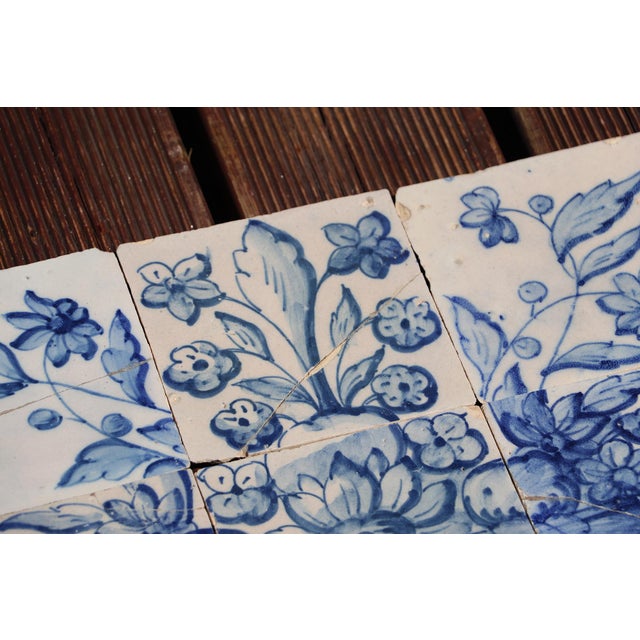 Blue Tile Mural Panel Depicting a Baroque Jardinière With Flowers, Portuguese, 18th Century For Sale - Image 8 of 12