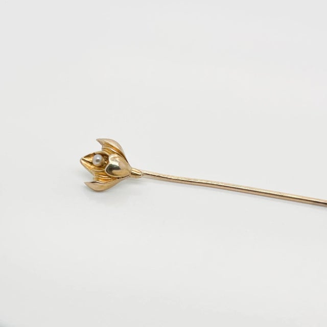 Vintage Late Victorian 10 Karat Gold & Seed Pearl Stick Pin For Sale In Philadelphia - Image 6 of 9