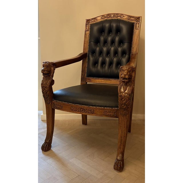 Hand-Carved Armchair with Lion Motifs For Sale - Image 3 of 5