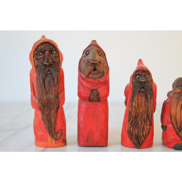 Mid 20th Century Vintage Hand Carved Wood Folk Art Figurines S/6 For Sale - Image 5 of 14