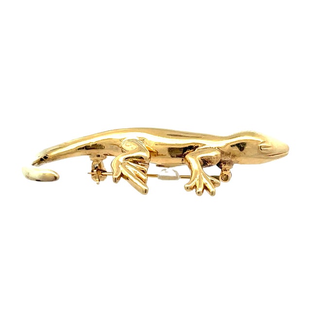 Metal Mid 20th Century 14k Yellow Gold Hollow Lizard Vintage Pin Brooch For Sale - Image 7 of 9