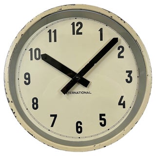 Industrial Factory Beige Wall Clock from International, 1950s For Sale