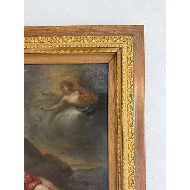 Textile Late 17th Century European Baroque Oil Painting of Goddess and Cherub, Framed For Sale - Image 7 of 18