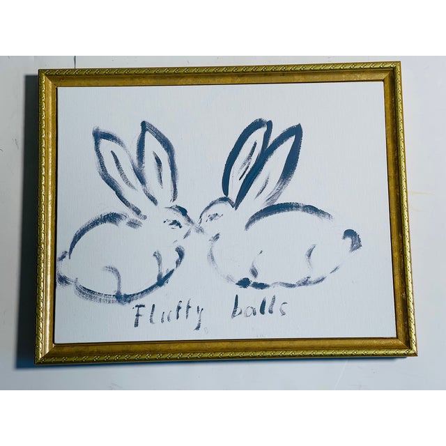 Abstract acrylic sketch on canvas board Fluffy Balls from the Moon Series by Elia framed in a gold tone frame.