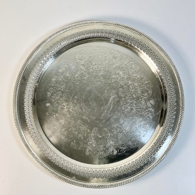 Metal Mid-Century Baroque Hollywood Regency Chippendale Wm Rogers Reticulated Etched Silverplate Tray For Sale - Image 7 of 12