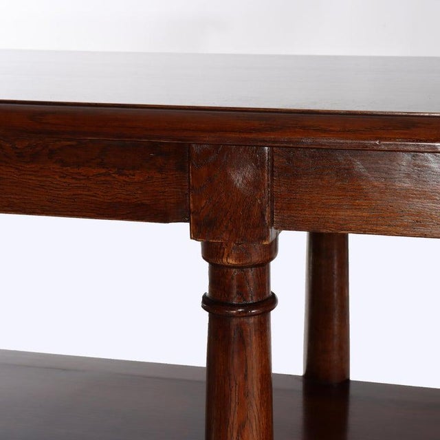 Vintage Classical Oak Long Table With Roman Column-Form Legs & Shelf C1940 For Sale - Image 13 of 18