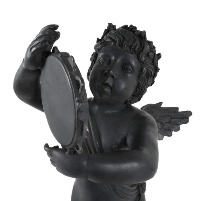 Metal Pair of Cast Metal Garden Cherub Statues, Classical Outdoor Decor For Sale - Image 7 of 8