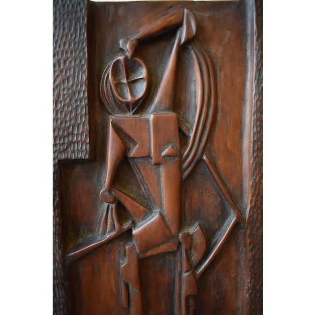 1940s Vintage Cubist Carved Bas Relief Portrait, Circa 1940s For Sale - Image 5 of 12