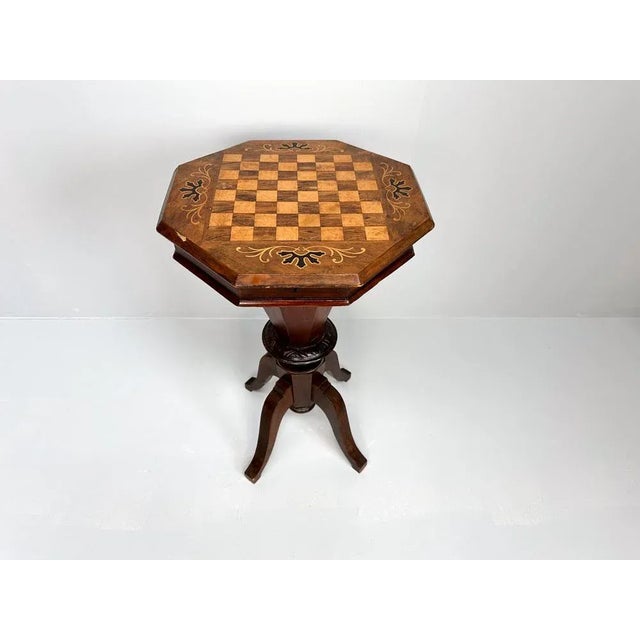 Antique Inlaid Chess Trumpet Sewing Table For Sale - Image 11 of 15