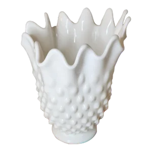 Mid 20th Century Fenton Hobnail Ruffled Edge Handkerchief Stretch Vase Planter