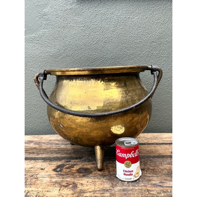 Mid 20th Century Vintage Hammered Brass Cauldron For Sale - Image 5 of 7