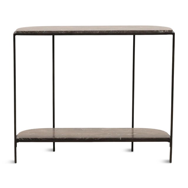 Modern Rounded Taupe Marble & Iron Console Table For Sale In Los Angeles - Image 6 of 6