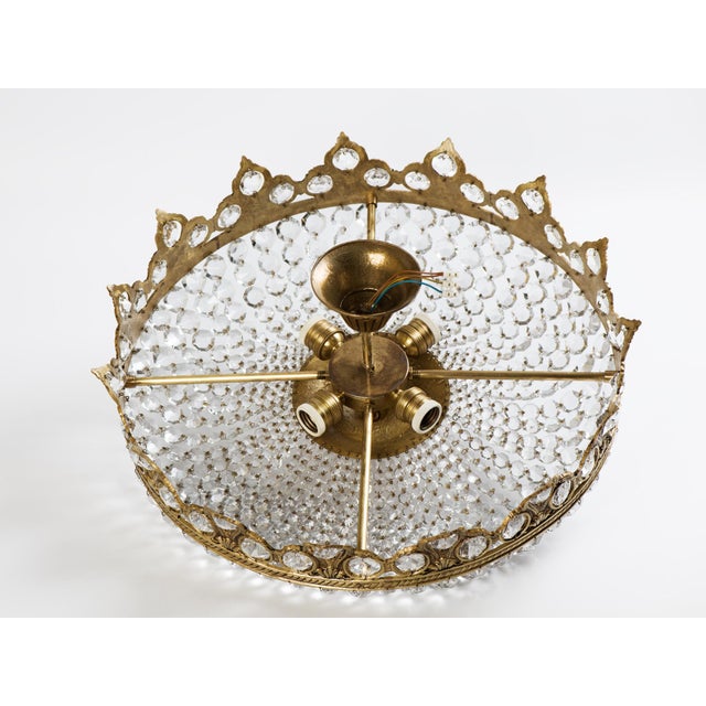 1950s Brass & Crystal Semi Flush Mount Chandelier For Sale - Image 10 of 13