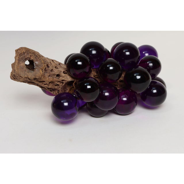 Wood Mid-Century Modern Purple Lucite Acrylic and Driftwood Grape Cluster Centerpiece For Sale - Image 7 of 14