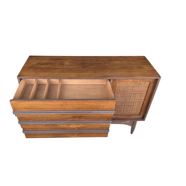 Mid-Century Modern Walnut & Rattan Cabinet – Restored Danish Modern Credenza For Sale - Image 4 of 11