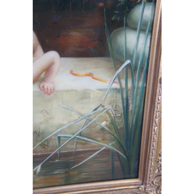 Textile Mid 20th Century The Rescue Cupid Recovering His Quiver Oil Painting After Emile Munier 44" For Sale - Image 7 of 13