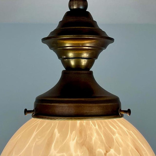 Art Deco Pale Rose Marbled Opaline and Brass Flush Mount, Germany, 1920s For Sale - Image 6 of 12