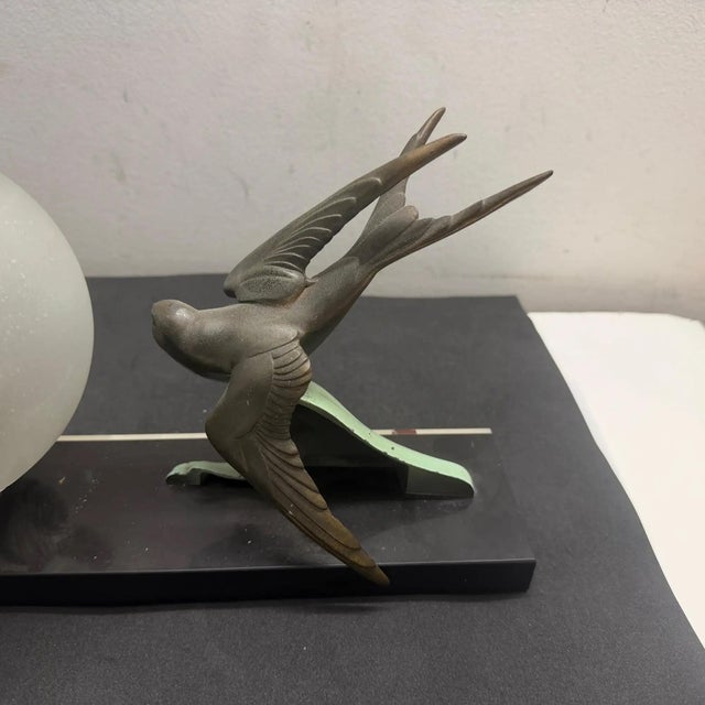 1930s Art Deco Marble, Soft Metal and Glass Italian Table Lamp For Sale - Image 10 of 11