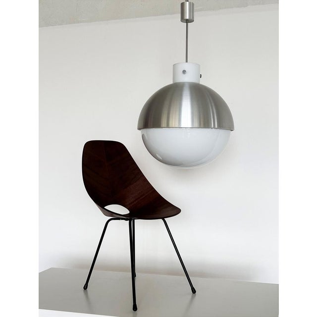 Large Aluminium and White Glass Globe Chandelier from Glashütte Limburg, 1970s, Set of 2 For Sale - Image 13 of 15