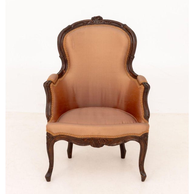Wood Louis XV Silk Upholstered Child's Bergere For Sale - Image 7 of 11