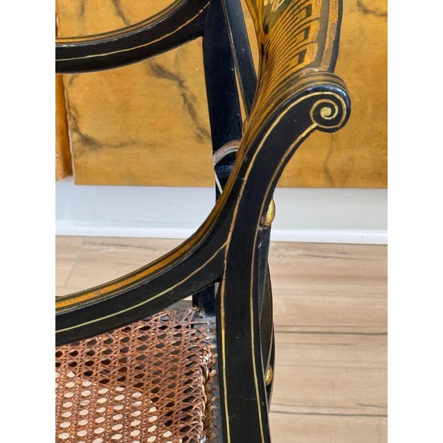 Set of Four English Regency Black Lacquer Dining Chairs With Gilt Decoration For Sale - Image 14 of 16