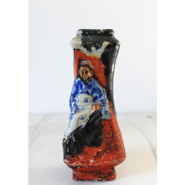 Vintage Japanese Sumida Gawa Figural pottery vase. No makers mark. Some age wear to finish. Pictured. No chips or cracks.
