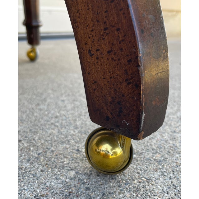 Set of Four Vintage Lewittes Tufted Sage Vinyl Club/Conference Chairs With Brass Casters For Sale In Sacramento - Image 6 of 17