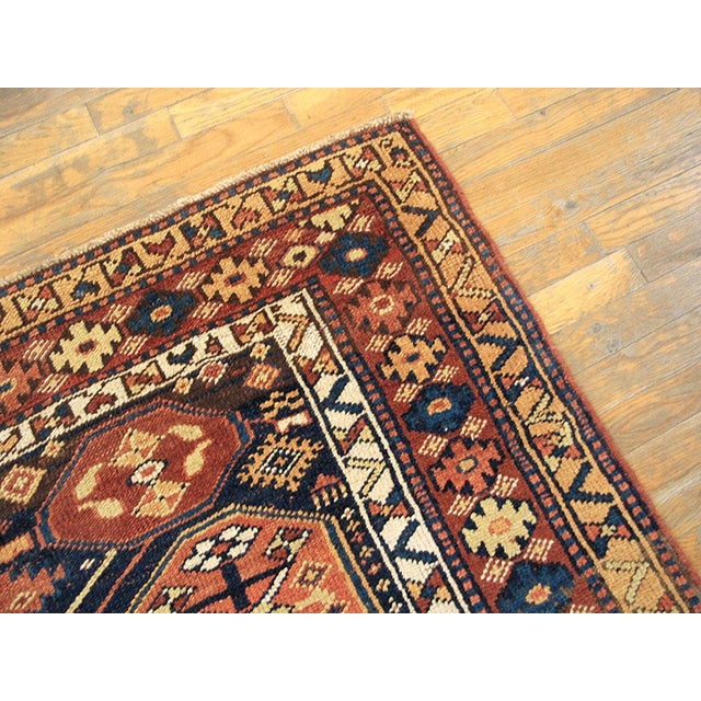 1900s Blue Navy Geometric Tribal Antique Persian Kurdish Rug 5'0" X 7'7" Handknotted Wool Carpet For Sale - Image 4 of 6