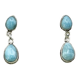 1970s Vintage Southwestern Boho Chic Blue Larimar & Sterling Drop Dangle Earrings - A Pair. For Sale