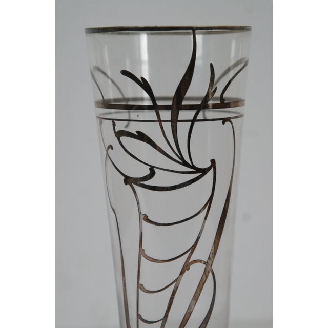 Early 20th Century Art Nouveau Clear Glass Sterling Silver Overlay Flared Beer Mug Vase For Sale - Image 6 of 12