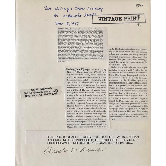 American Fred McDarrah, Vintage Silver Gelatin Photograph Thomas Hoving John Lindsey Costume Party Photo, 1967 For Sale - Image 3 of 4