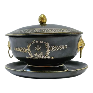 Vintage Porcelain Black & Gold Classical Jar
