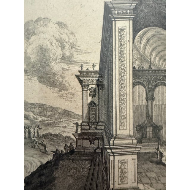 Rare Original 1687 Biblical Scene Copper Plate Engraving With Classical Architecture For Sale In Los Angeles - Image 6 of 9