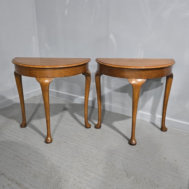 Oak Demi Lune Console Tables, 1920s, Set of 2 For Sale - Image 11 of 11