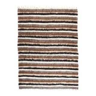 Mid 20th Century Handwoven Tribal Modern Stripe Kilim – Wool Flatweave Art Rug -4' X5' 7'' For Sale
