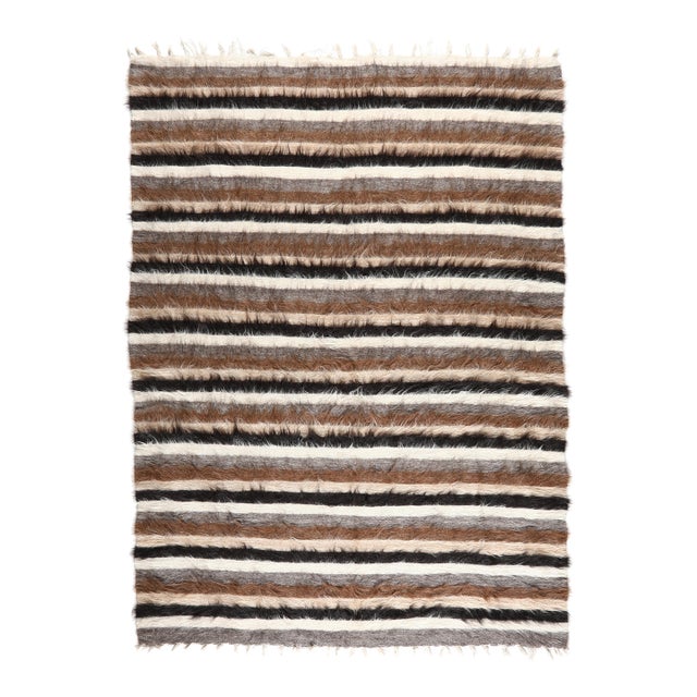 Mid 20th Century Handwoven Tribal Modern Stripe Kilim – Wool Flatweave Art Rug -4' X5' 7'' For Sale