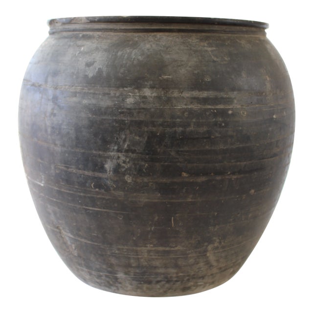 Ext. Large Antique Weathered Matt Black Pottery For Sale