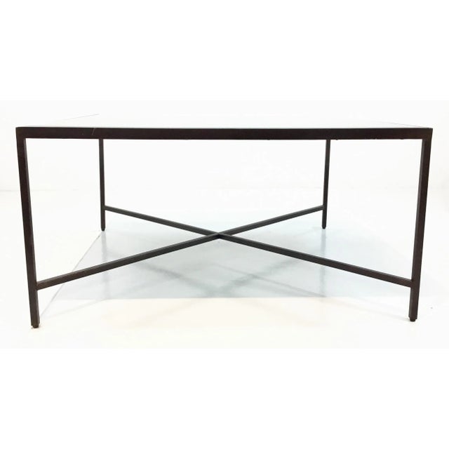 Stylish modern Hayward iron and antique mirror cocktail table, showroom floor sample, original retail $1350