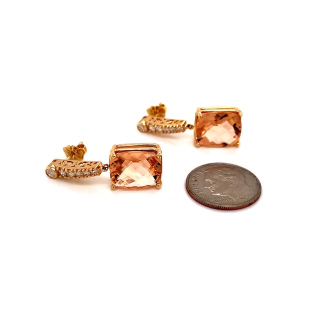 Natural Morganite Diamond Earrings 14k Gold 9.93 TCW Certified For Sale - Image 16 of 18