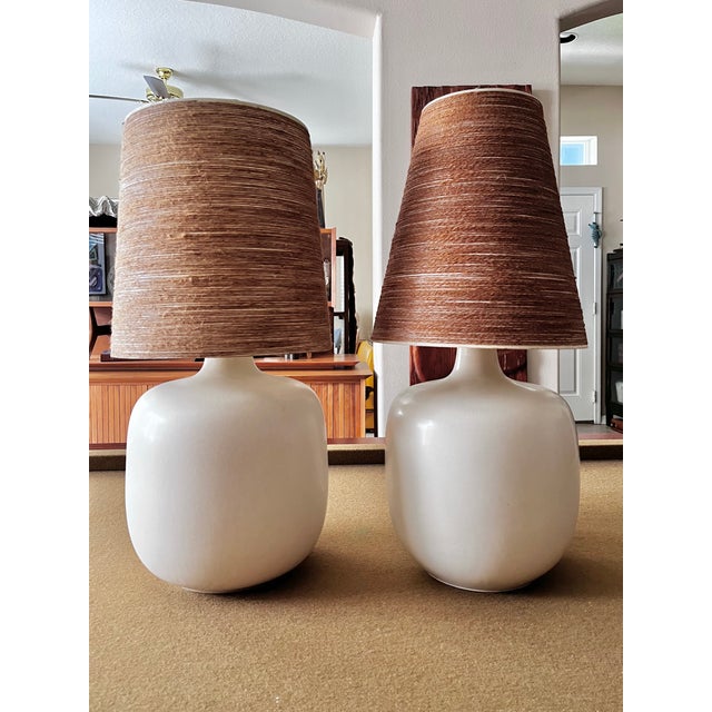 Large Ceramic Table Lamp With Original Fiberglass Shade | by Lotte and Gunnar Bostlund For Sale - Image 14 of 14