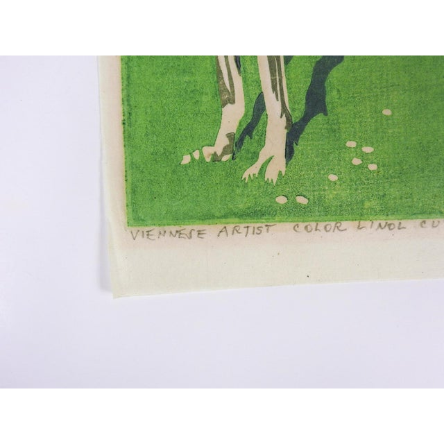 Rustic European 1922 Norbertine Bresslern-Roth Borzoi Linocut For Sale - Image 3 of 5