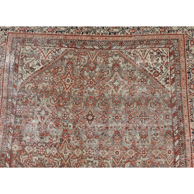 Early 20th Century Antique Persian Fine Farahan Rug With Medallion in Brown, Red and Light Blue For Sale - Image 5 of 11