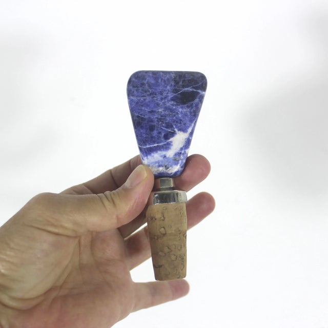 Vintage Bottle Stopper Sodalite Blue Wine Cork Semiprecious Stone For Sale - Image 4 of 10
