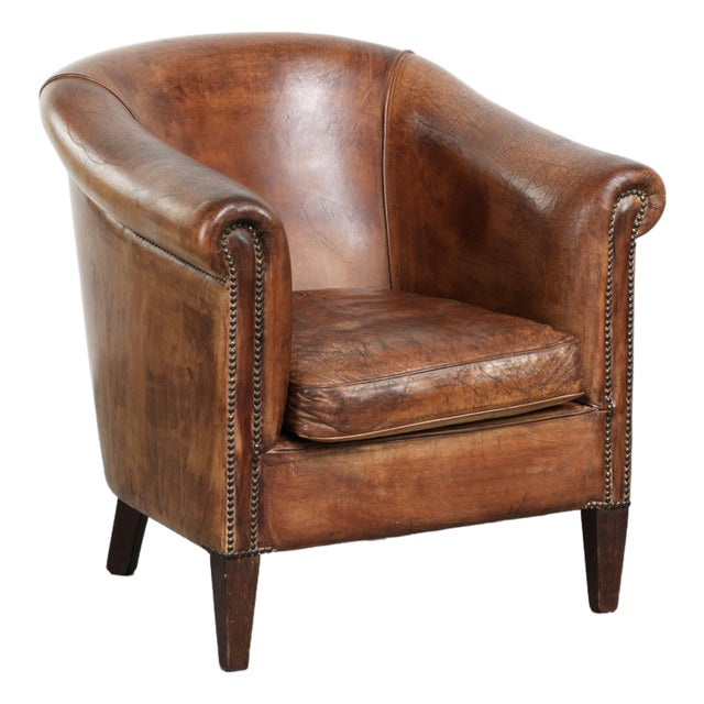 Vintage Club Chair in Sheepskin Leather For Sale