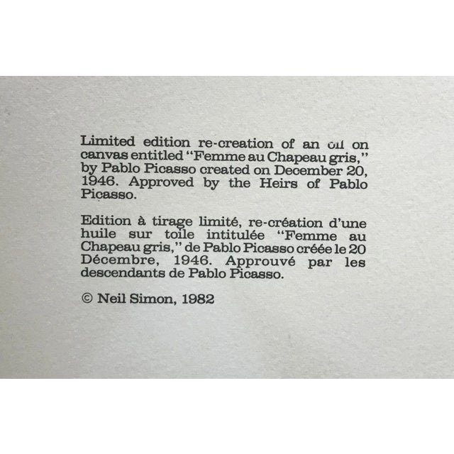 Cubism "Femme Au Chapeau Gris" 1980s Pablo Picasso Estate Lithograph For Sale - Image 3 of 3