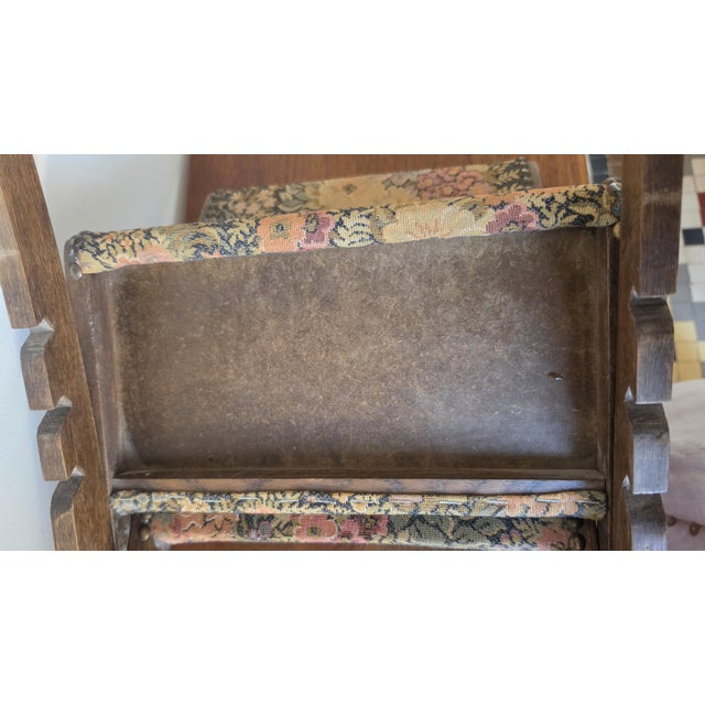 Vintage French Floral Folding Footstool, Upholstered Rocking Footrest, 3 Position Wooden Stool, Tapestry Fabric Living Room Decor For Sale - Image 14 of 14