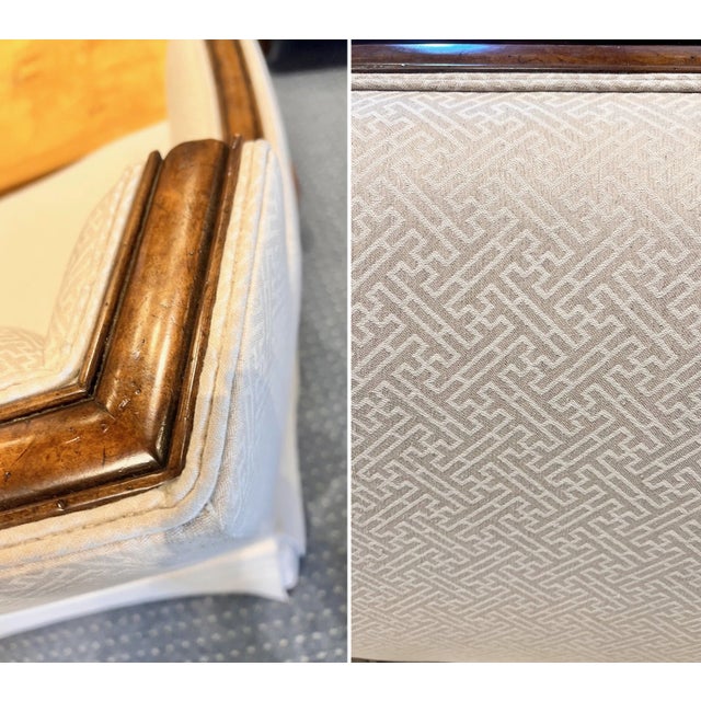 Theodore Alexander Upholstered Sofa With Fruitwood Trim & Kick Pleat Skirt – 79” For Sale - Image 11 of 13