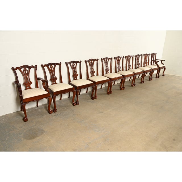 Baker Furniture Style Chippendale Carved Mahogany Side Chairs or Dining Chairs, Pair For Sale - Image 13 of 14